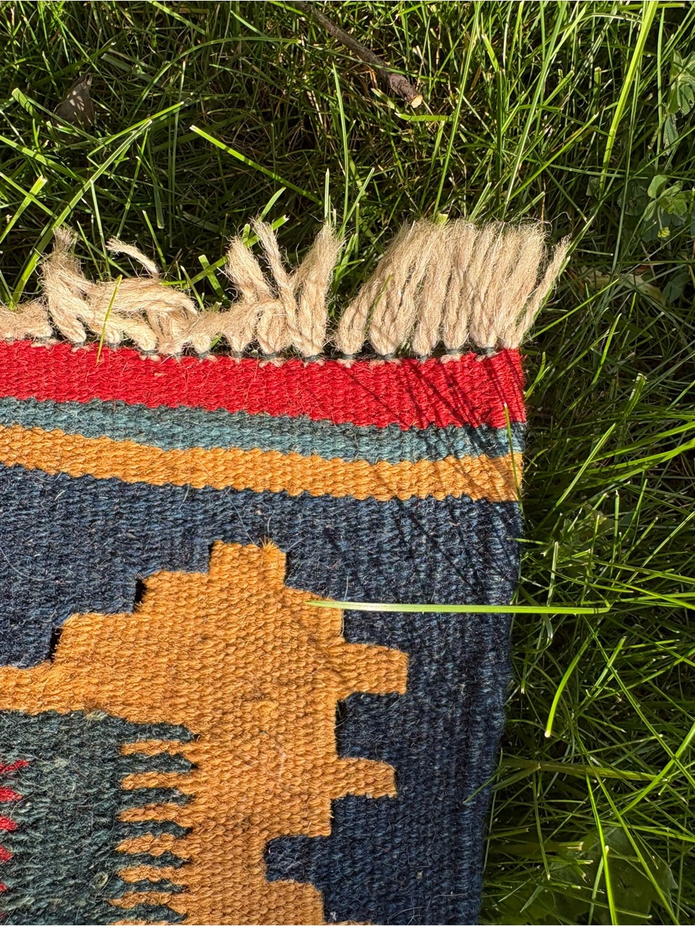 Handwoven Red Geometric Kilim Rug - Picture 4 of 5